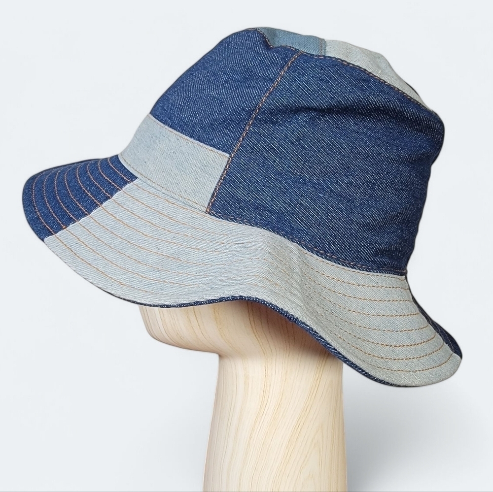 Hello Tree Denim Patchwork Bucket Hat Cotton Wome… - image 1